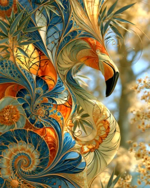 golden spiral flamingo art