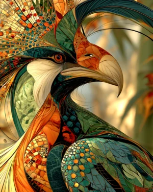 feathered crest hornbill art