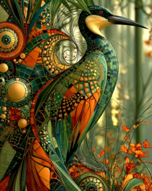 gold circle heron art