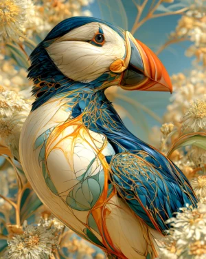 blue wing puffin art