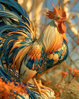 fountain tail rooster art