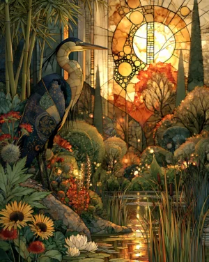 sun window heron art