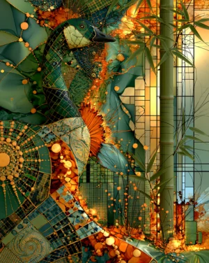 bamboo window heron art
