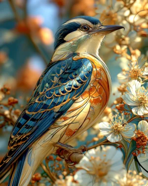 white blossom bee eater art