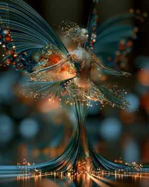 teal wing fairy in profile dancer art