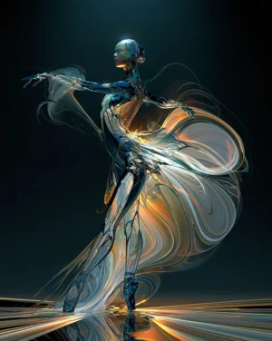 ballroom in amber and blue dancer art