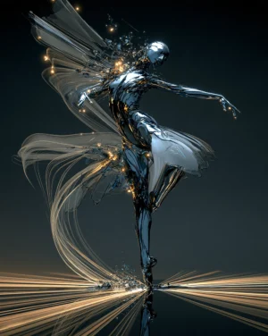 silver pleated fan dancer art