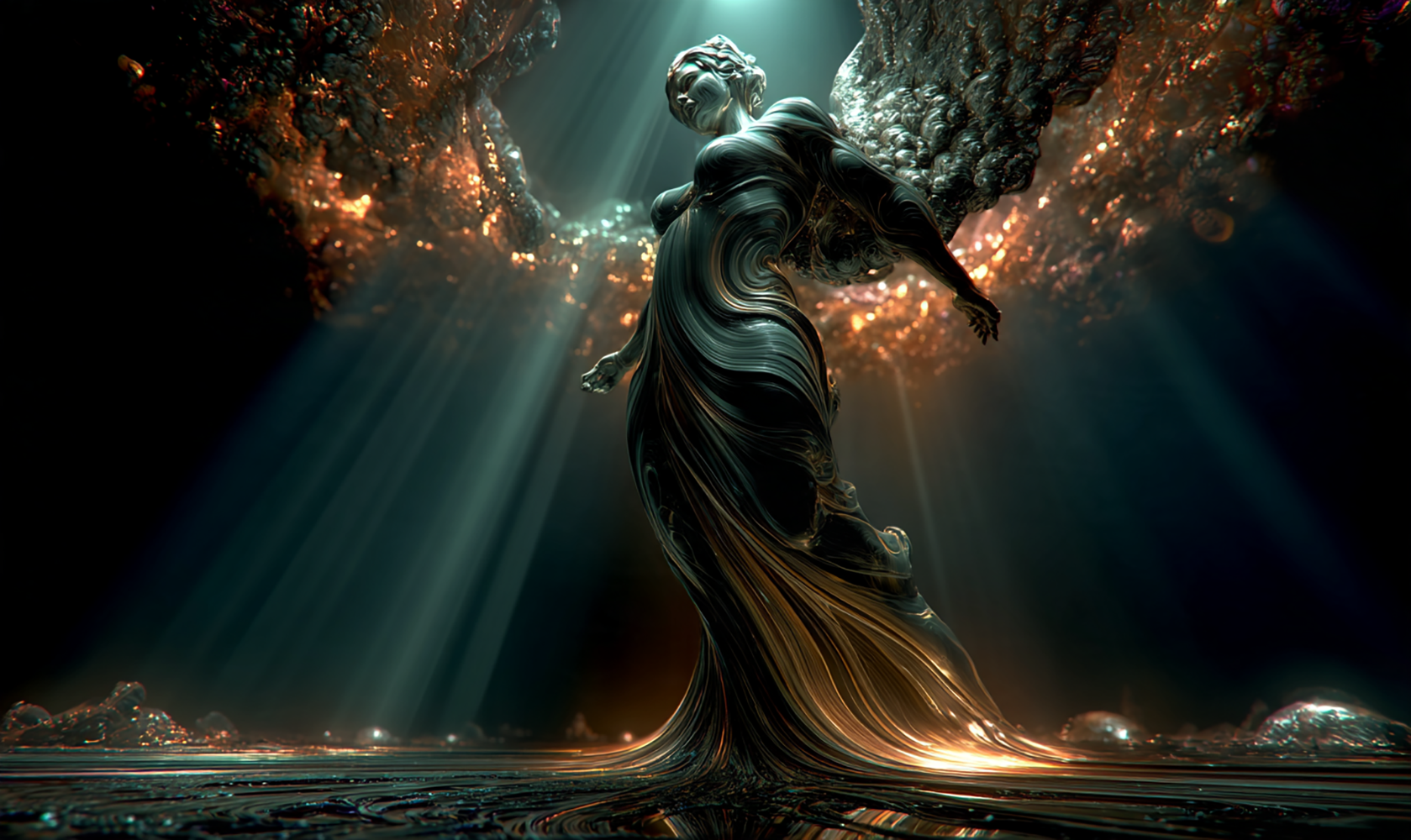 draped statue light art