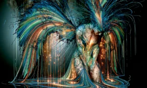 rainbow feather woman art