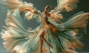 cream wing leap dancer art