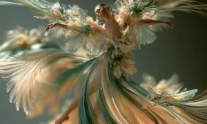 curve of cream feathers dancer art