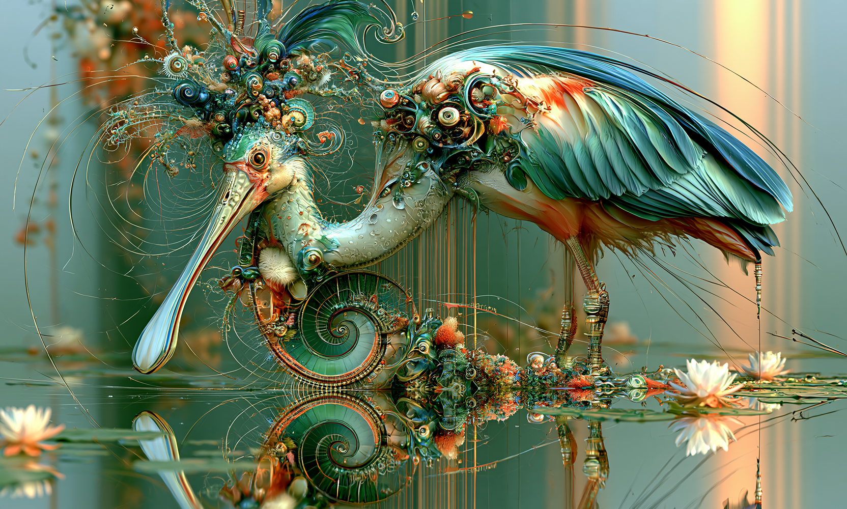 lily pond spoonbill art