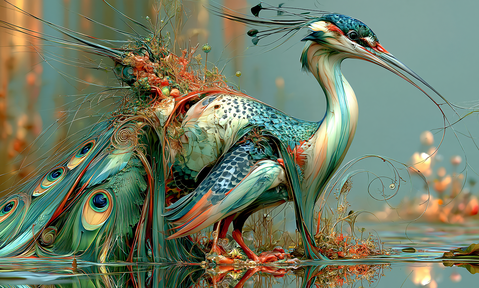 peacock heron art