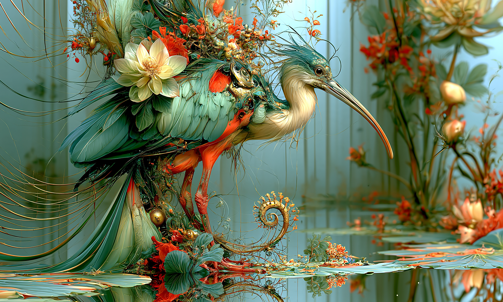 lotus crowned ibis art