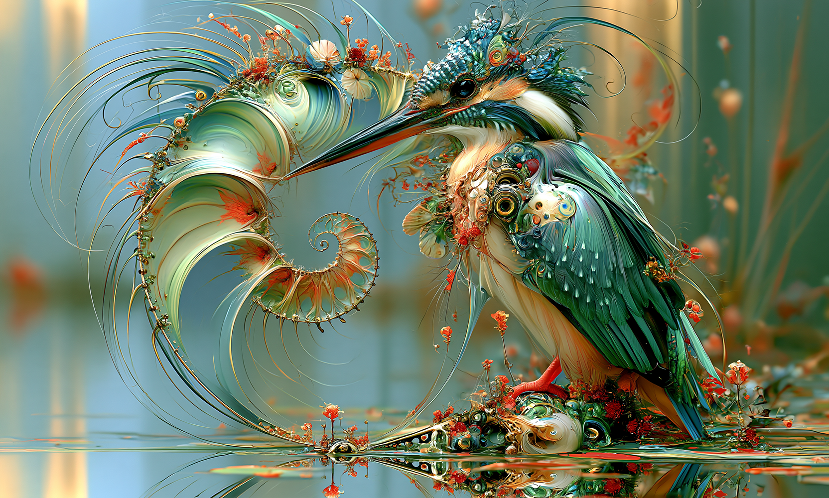 curled wave kingfisher art