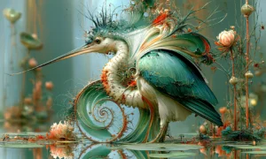 plume neck heron art