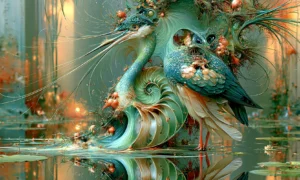 embracing pair heron art