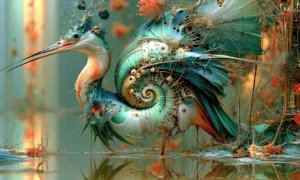 plume spiral heron art