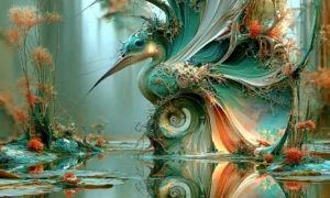 peach feather heron art