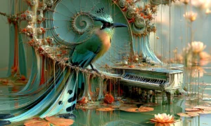 piano bird art