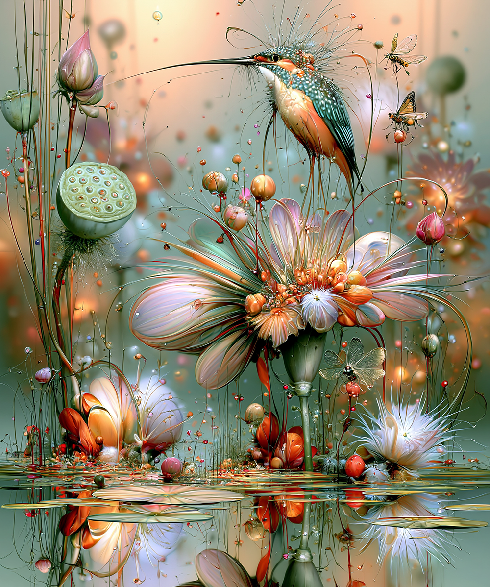 lotus pod kingfisher art