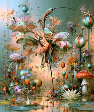 pink parasol hummingbird art