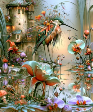 tower garden hummingbird art