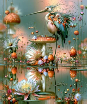 mushroom dais egret art