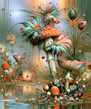 fringed mushroom hummingbird art