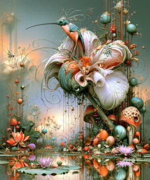 white orchid hummingbird art