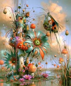 cottage tower garden hummingbird art