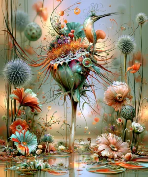 thistle bud hummingbird art