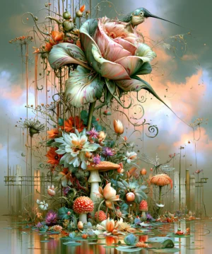 rose hummingbird art