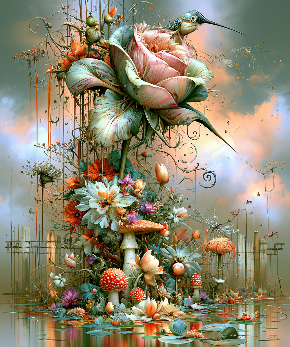 rose hummingbird art