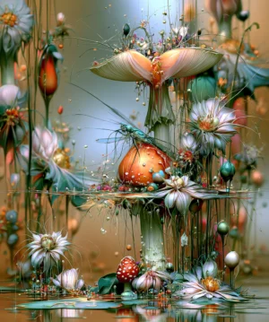 parasol toadstool hummingbird art