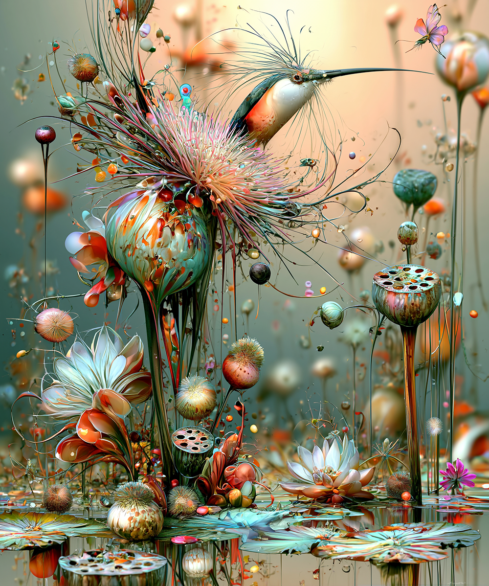 spiky sprout hummingbird art