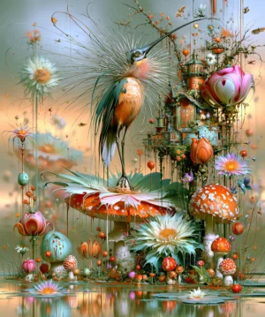 orange flower egret art