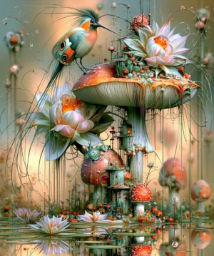 round cap cottage bird art