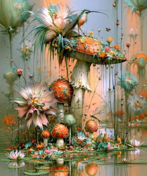 dotted toadstool hummingbird art
