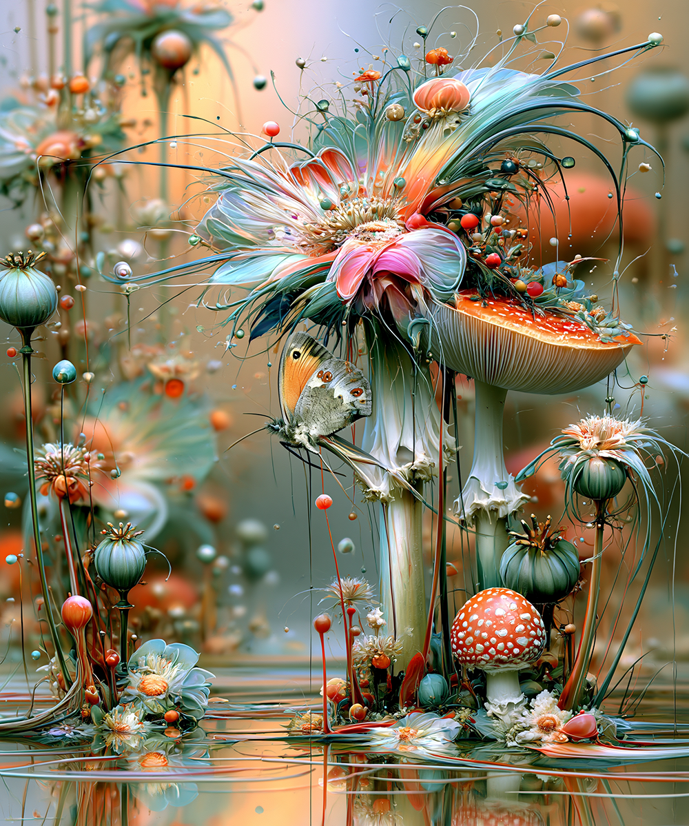 pink fountain hummingbird art