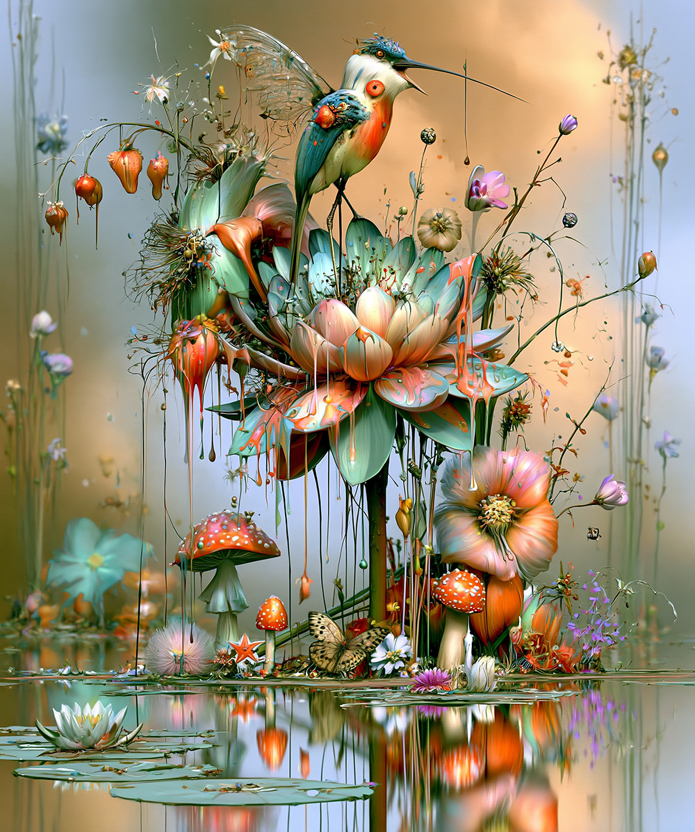 lotus bloom kingfisher art