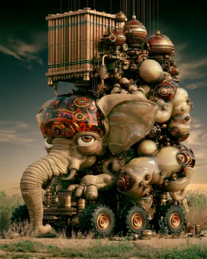 elephant freight train art