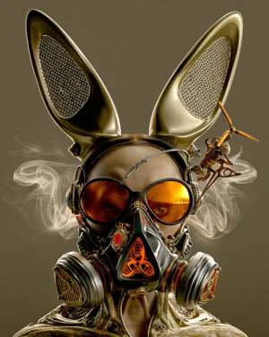 rabbit gas mask art
