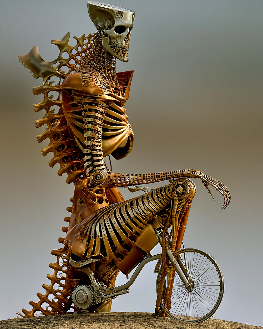 seated skeleton cyclist art
