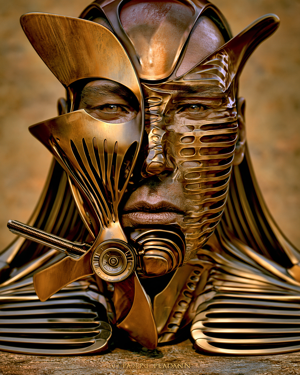 folded brass mask art
