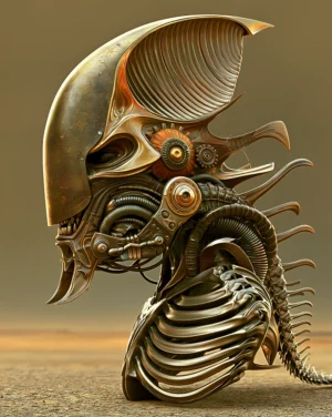 ribbed helmet skeleton art