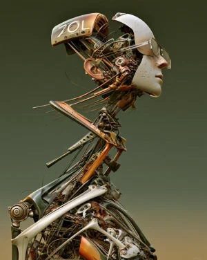 stacked skeleton robot art