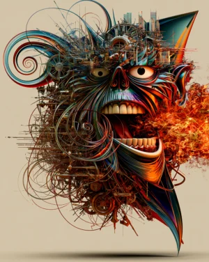 flaming scribble face art