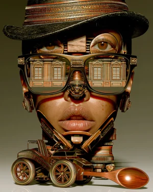 round glasses wheel cart art