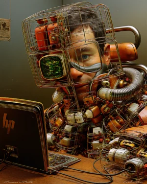 cage laptop man art